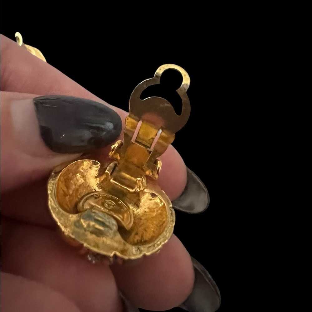 CHANEL Vintage Gold Plated Quilted and Rhinestone Earrings - Picture 8 of 9